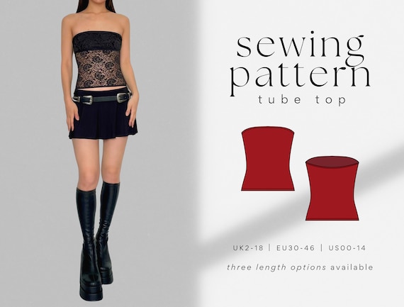 Tube Top PDF Sewing Pattern Easy, Beginner Friendly Long, Mid-length, Crop  Top Strapless Bandeau Jersey Stretch Knit 