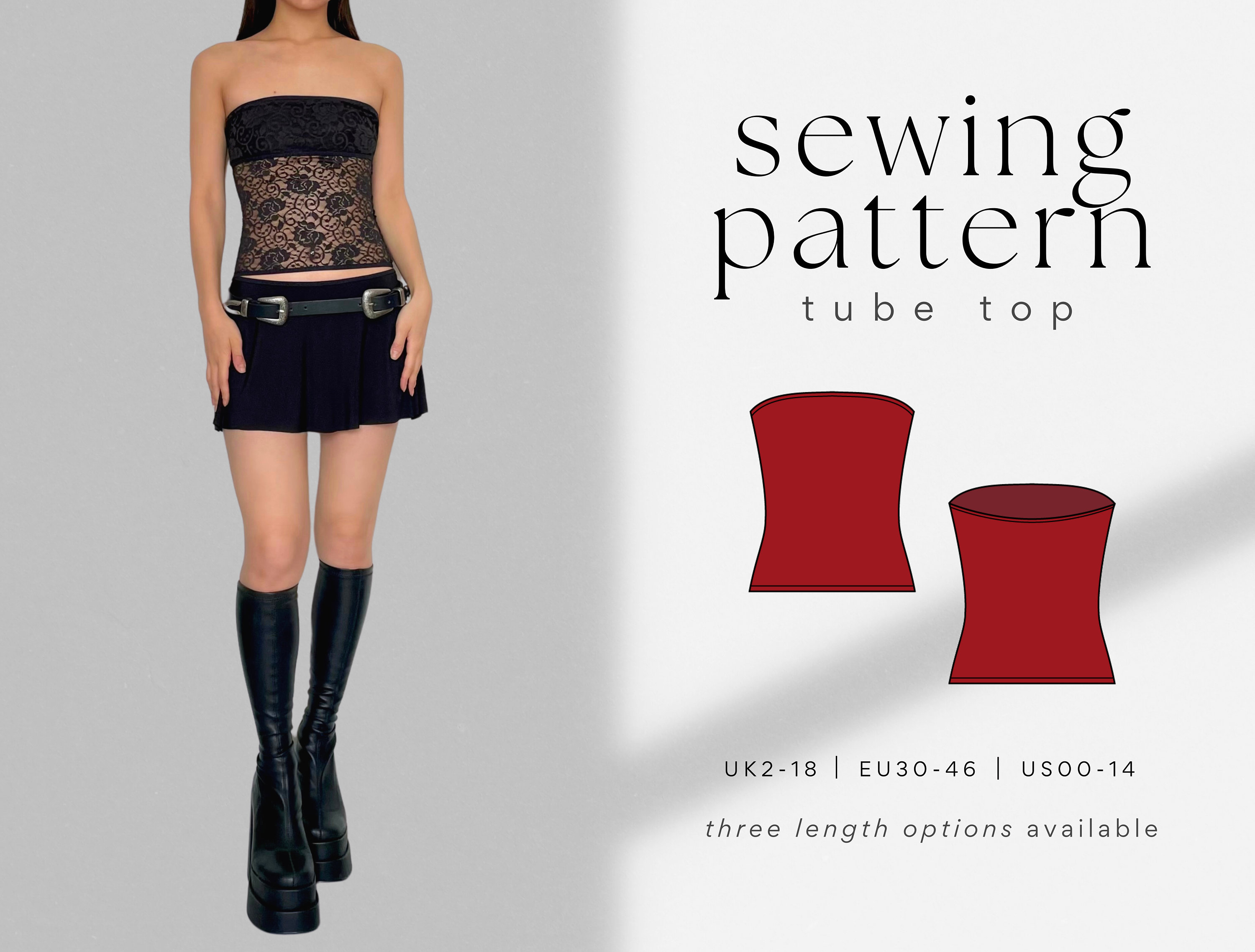 PDF Sewing Pattern: Asymmetrical Tube Top / Strapless Bandeau Top