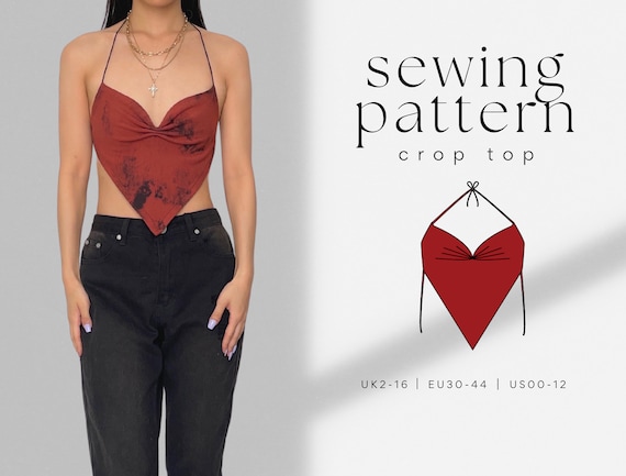 Backless Bandana Top PDF Sewing Pattern | Y2K Crop Top | Size UK2-16 | A4, US Letter, A0