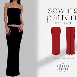 BLAKE Low-Rise & High-Rise Bodycon Maxi Skirt PDF Sewing Pattern | Low-Waist, High-Waist | Easy, Beginner Friendly | Long Stretch Skirt
