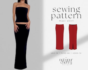BLAKE Low-Rise & High-Rise Bodycon Maxi Skirt PDF Sewing Pattern | Low-Waist, High-Waist | Easy, Beginner Friendly | Long Stretch Skirt