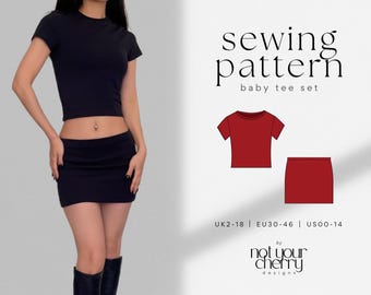 CHLOÉ Baby Tee & Micro Mini Skirt Set PDF Sewing Pattern | A4, US Letter, A0 | Easy, Beginner Friendly | Crop T-Shirt, Mini Skirt