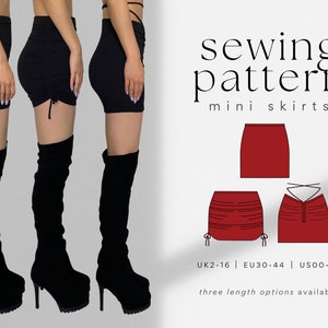 Mini Skirt Bundle PDF Sewing Pattern 3 Length Options A4, US Letter, A0 Bodycon Ruched Lace-Up Mini Skirt Lycra Stretch Knit image 1