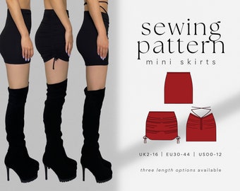 Mini Skirt Bundle PDF Sewing Pattern | 3 Length Options | A4, US Letter, A0 | Bodycon Ruched Lace-Up Mini Skirt | Lycra Stretch Knit