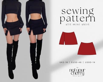 Slit Micro Mini Skirt PDF Sewing Pattern | Low-Rise & High-Rise | 3 Length Options | UK2-18 | A4, US Letter, A0