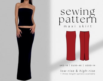Bodycon Maxi Skirt PDF Sewing Pattern | Low-Waist & High-Waist | UK2-18 | A4, US Letter, A0 | Easy, Beginner Friendly | Long Stretch Skirt