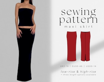 Bodycon Maxi Skirt PDF Sewing Pattern | Low-Waist & High-Waist | UK2-18 | A4, US Letter, A0 | Easy, Beginner Friendly | Long Stretch Skirt