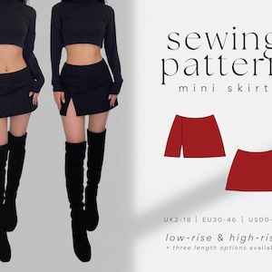 Slit Micro Mini Skirt PDF Sewing Pattern | Low-Rise & High-Rise | 3 Length Options | UK2-18 | A4, US Letter, A0