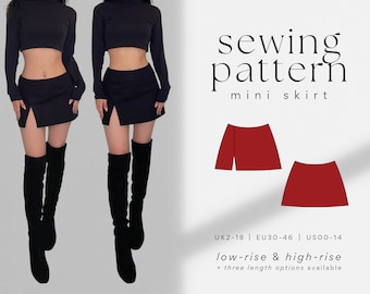 Slit Micro Mini Skirt PDF Sewing Pattern | Low-Rise & High-Rise | 3 Length Options | UK2-18 | A4, US Letter, A0