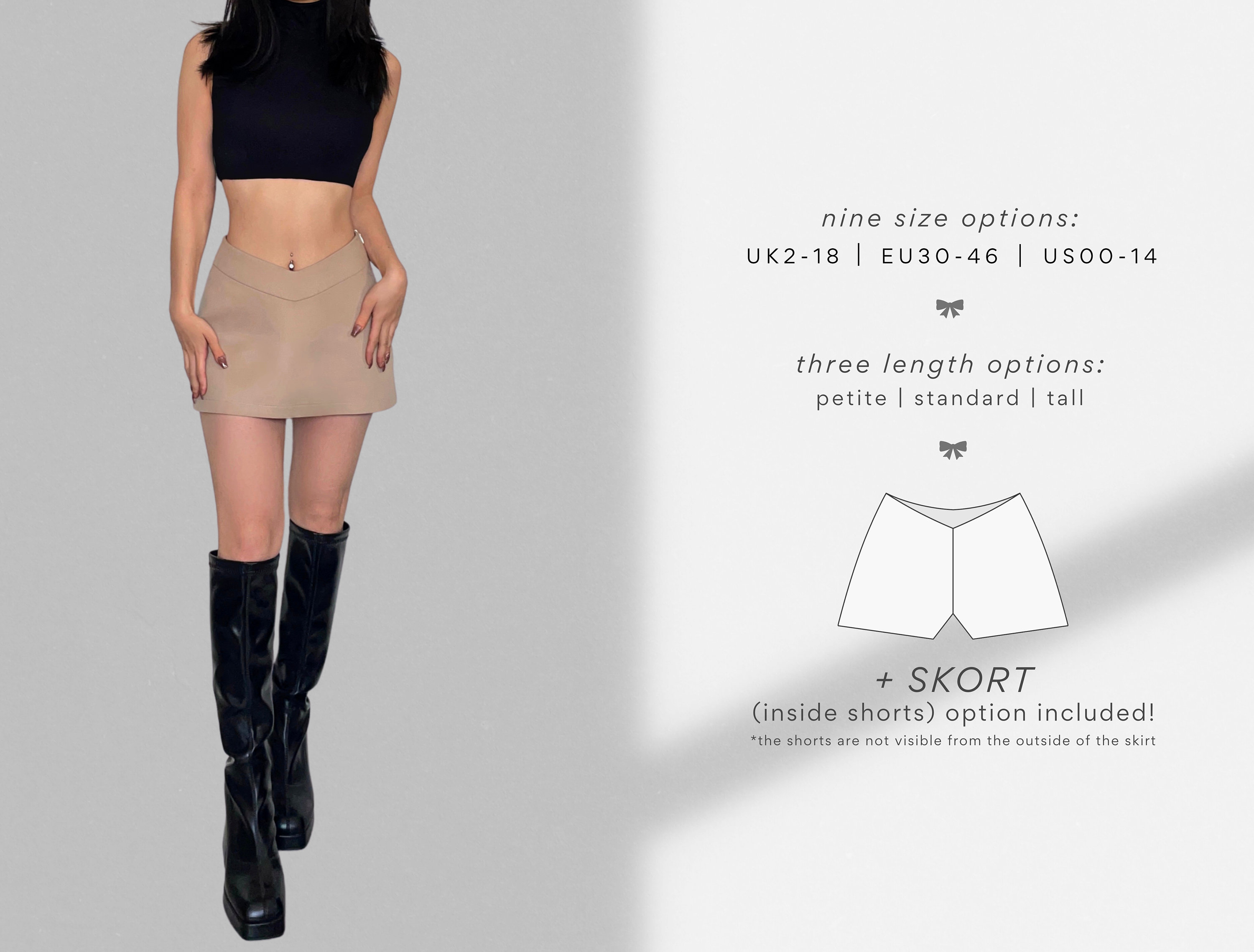 V-front Micro Mini Skirt, Skort PDF Sewing Pattern | 3