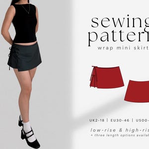 Bow Wrap Mini Skirt PDF Sewing Pattern | Low-Waist & High-Waist | Short Skirt with Ties | UK2-18 | A4, US Letter, A0