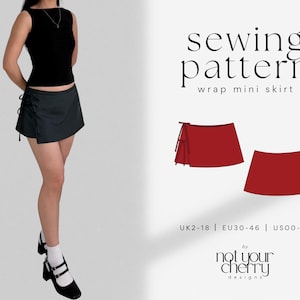 IRIS Low Rise & High-Rise Bow Wrap Mini Skirt PDF Sewing Pattern | Low-Waist High-Waist | Short Skirt with Ties | UK2-18 | A4, US Letter, A0