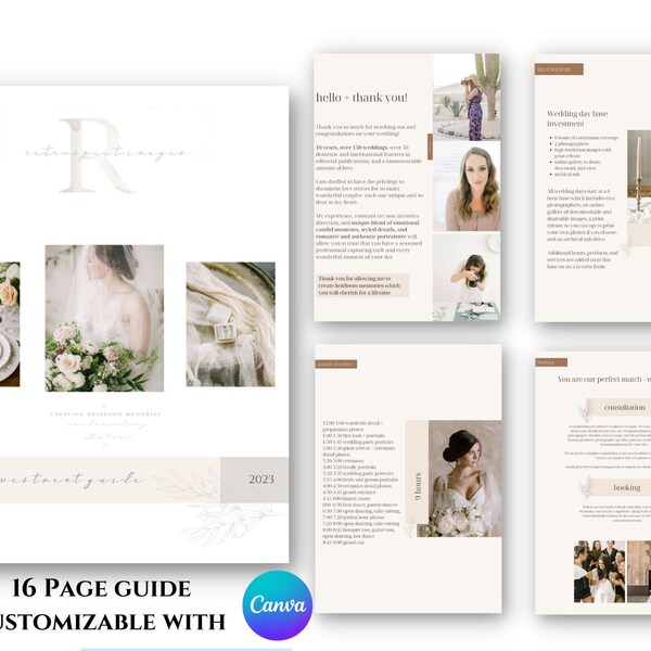 Guía de precios de fotografía de bodas - PDF de inversión en fotografías de bodas - Minimalista, bellas artes, fácil de personalizar en Canva - ¡Sin Photoshop!