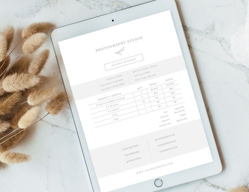 Photo Studio Invoice Photography Invoice Template 2 - Customizable Invoice Template Receipt ...