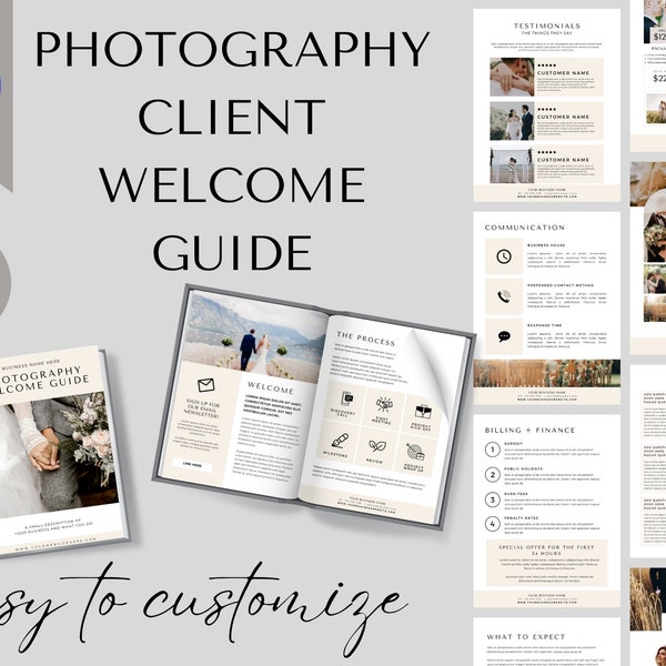 Wedding Photography Client Welcome and Pricing Guide - 29 Page Canva Template