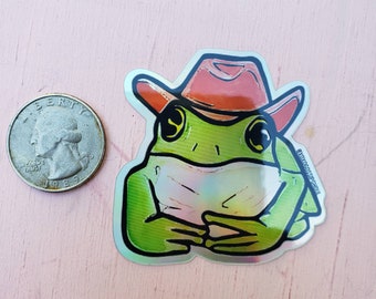 Cowboy Frog Holographic Sticker