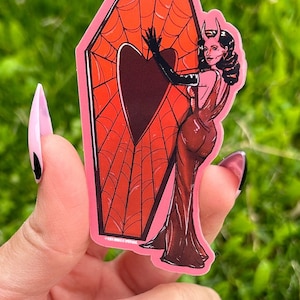 Coffin Demon Girl Pin Up Illustration holographic sticker