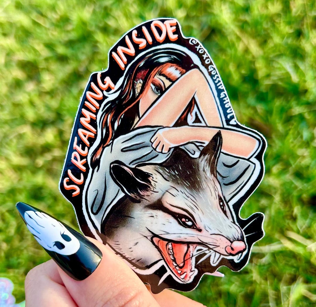 Screaming Inside Possum Traditional Tattoo Pin up Vinyl Sticker - Etsy