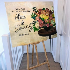 Custom hand painted floral large wedding welcome sign
