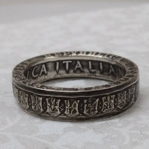 Silver Italian lire coin ring