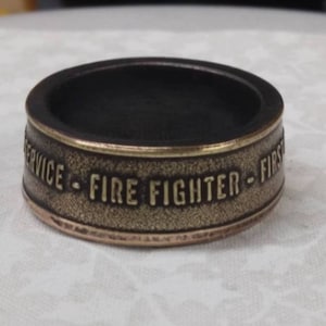 Firefighter challenge coin ring &quot; first in last out&quot;