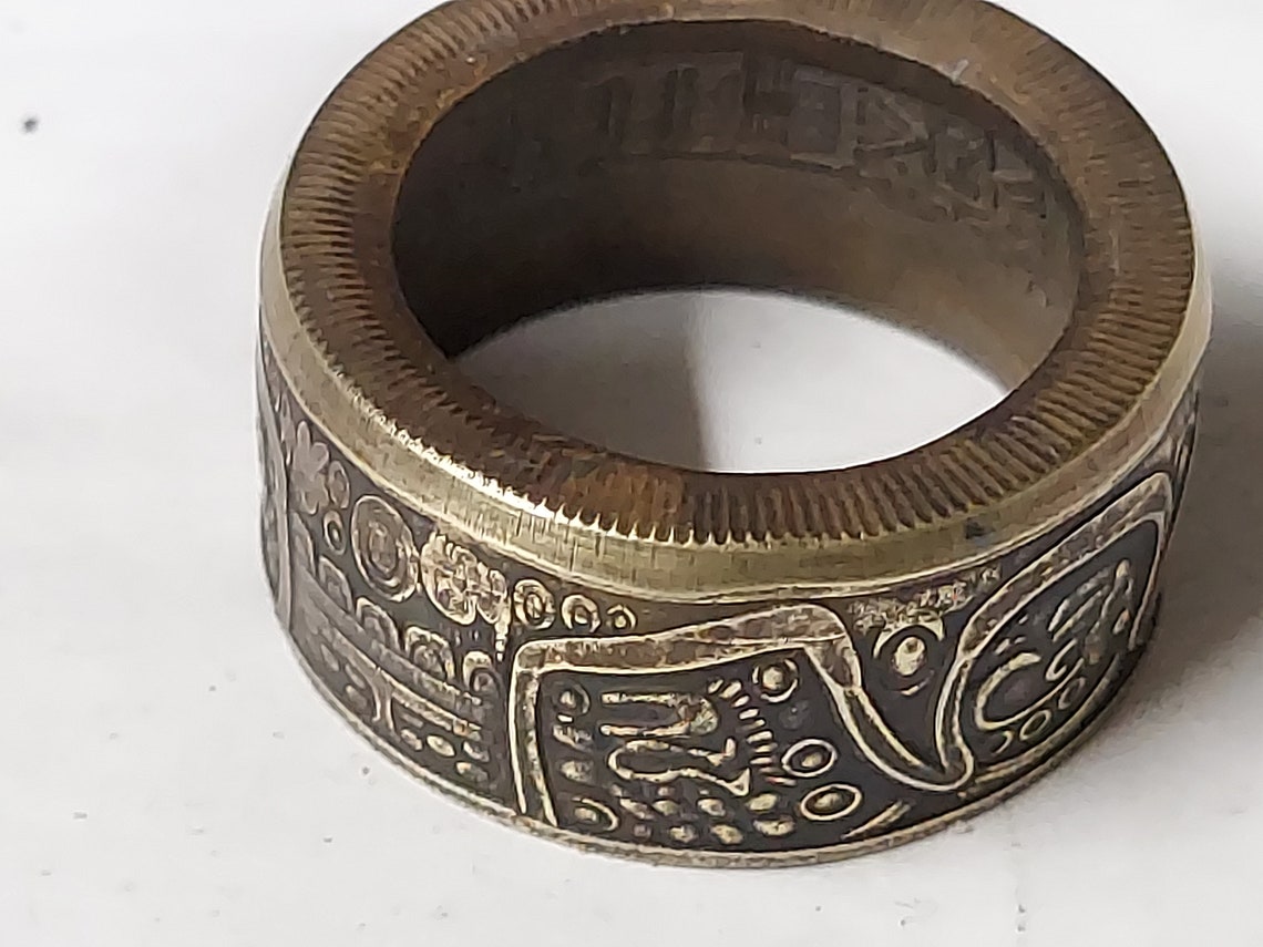 Aztec Design Challenge Coin Ring - Etsy