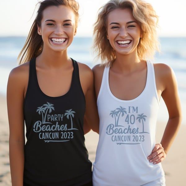 Camisetas sin mangas personalizadas para el 40 cumpleaños del grupo, 40 vacaciones en la playa, tanques del equipo del 40 cumpleaños, camisetas sin mangas para fiesta en la playa del 40 cumpleaños de 1984 para mujeres