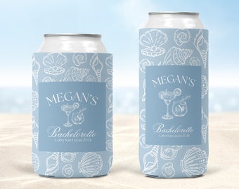 Personalized Bachelorette Beach Koozies, Custom Coastal Bachelorette Beer Can Sleeves, Beach Vacation Bachelorette Party Can Coolers