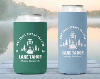 Personalized Camping Bachelorette Koozies, Custom Bachelorette Party Can Coolers, Glamping Hiking Girls Trip, Last Trail Before The Veil