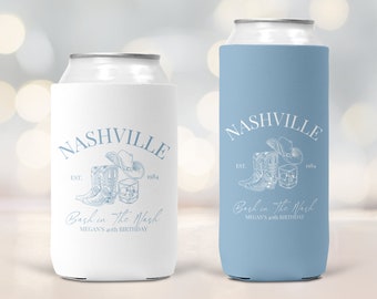 Custom Nashville Birthday Party Koozies, Personalized Group Bash in The Nash Koozies, 30th, 40th, 50th, 60th Birthday Nashville Can Sleeves