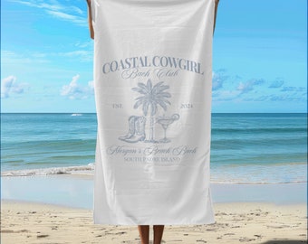 Custom Coastal Cowgirl Bachelorette Party Beach Towel, Personalized Bachelorette Group Coastal Cowgirl Towel, Western Beach Bachelorette
