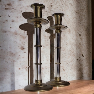 Antique Candlestick Set of Two. Stainless Steel and Brass Candle Sticks with Inserts. Preowned.