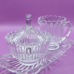 Elegant Tableware 3 Piece Creamer & Sugar Set with Tray Art Deco Design. Brand New.