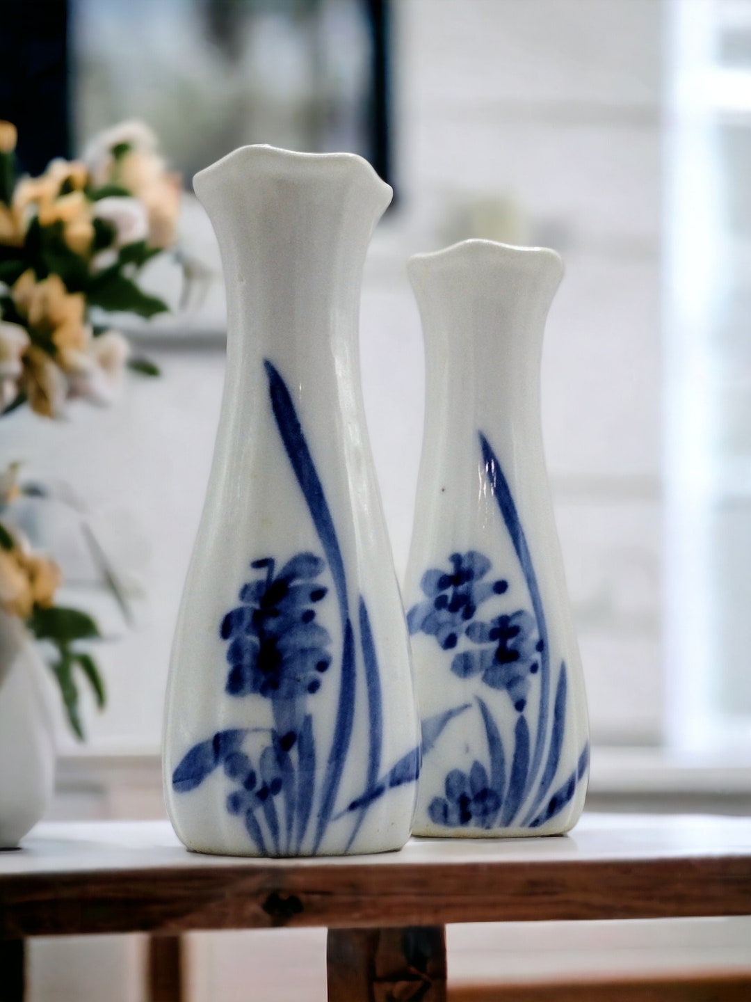 Chrysanthemum Hand-Painted Blue and White Vases | + Sizes
