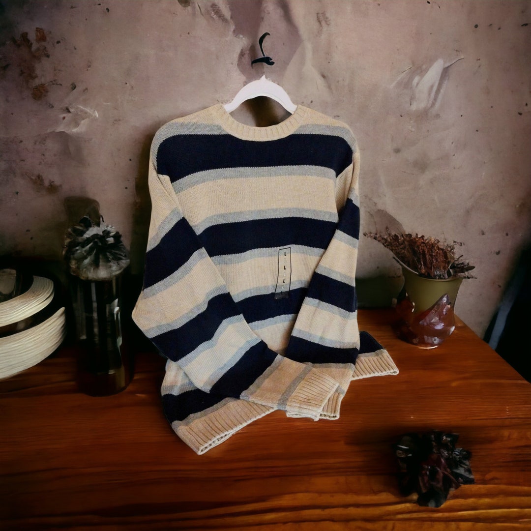 Vintage Kmart Classic Sweater. Tan Gray Blue. Gift for Him. Etsy