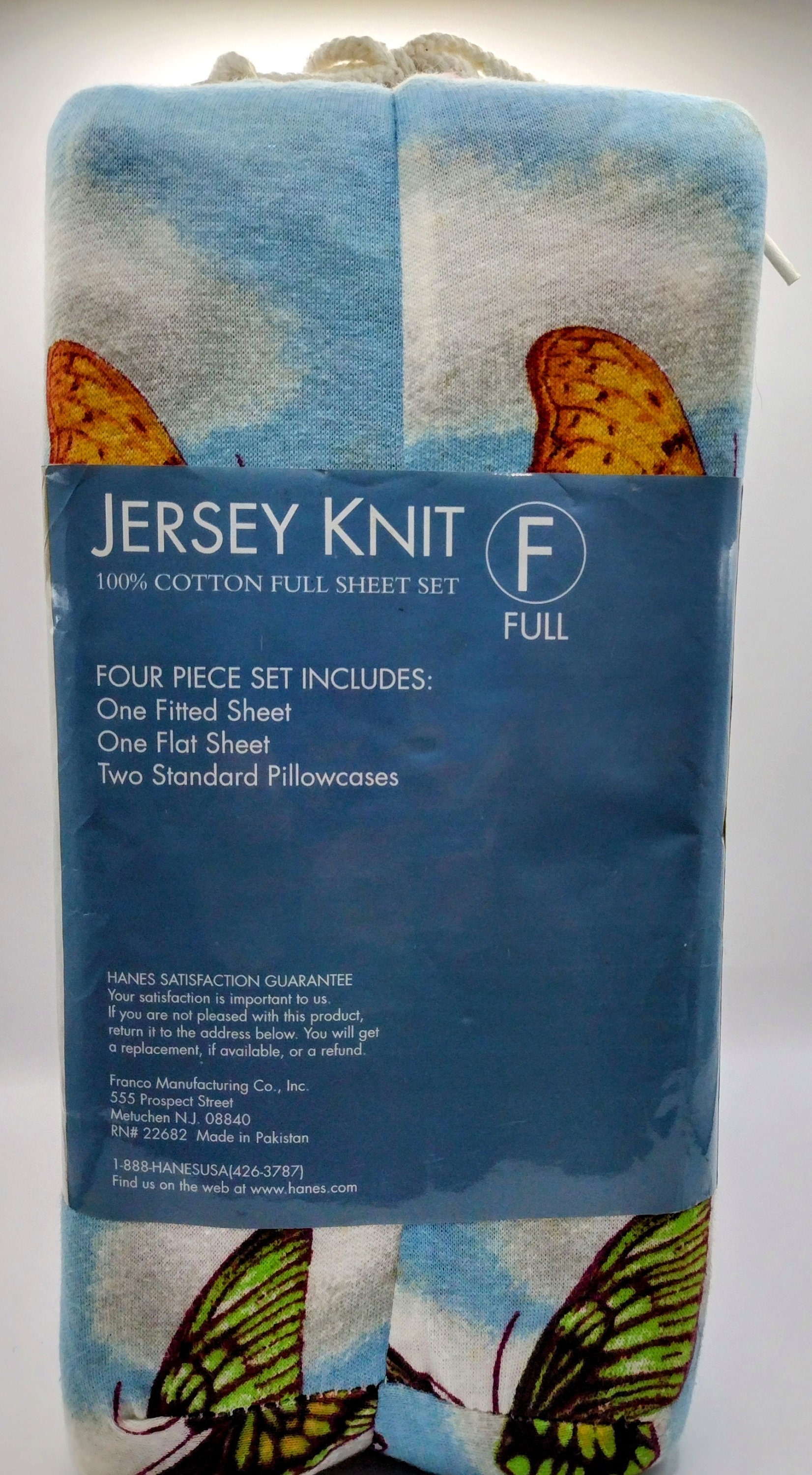 Vintage Inspired Hanes Jersey Knit Full Sheets Set. Butterfly