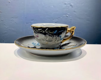 Hand Painted Nakasima Dragon Teacup and Saucer. Vintage Miniatures. Made in Japan. Preowned.