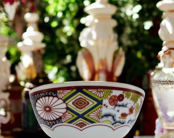 Japanese Tableware Vintage Mizuko Japan Rice Bowl with Floral Motif. Multicolored with Gilding. Asian Decor. Decorative.