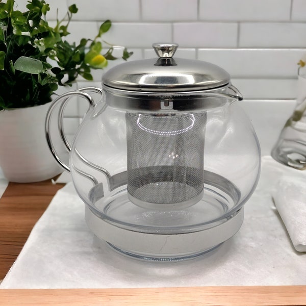 Vintage Avon Tea Pot. Glass Teapot. Tea Infuser. Strainer. Steeper. New in Box.