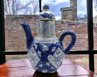 Blue and White Vintage Asian Teapot. Chinese Porcelain Teapot. Housewarming Gift.
