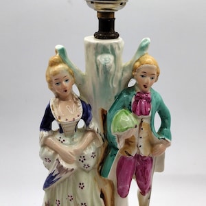 Table Lamp Victorian Decor Vintage Boudoir Colonial Couple Lamp. Wales. Made in Japan.