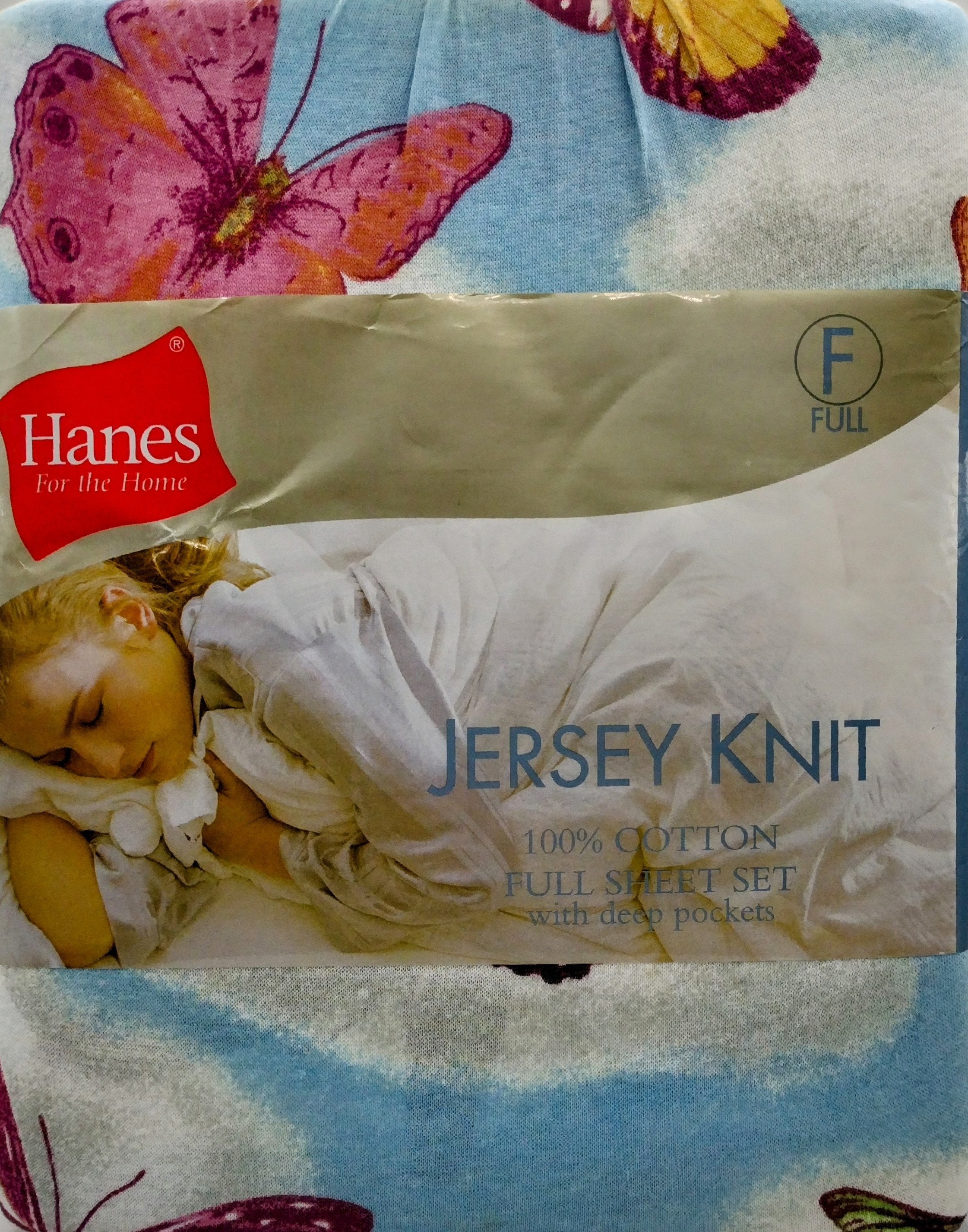 Vintage Inspired Hanes Jersey Knit Full Sheets Set. Butterfly Sheets. 100%  Cotton. 4-piece. New. 