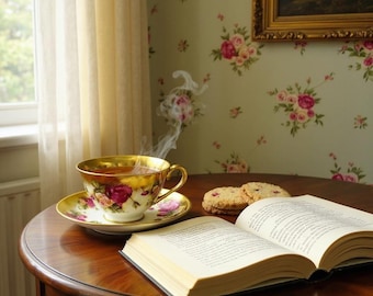 Pre-owned, Vintage, Vibrant Golden Rose Royal Chelsea Teacup Saucer. English Fine Bone China. Accented in Gold.