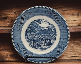 Currier and Ives Vintage Blue and White Bread and Butter Plate. Cottage Core.