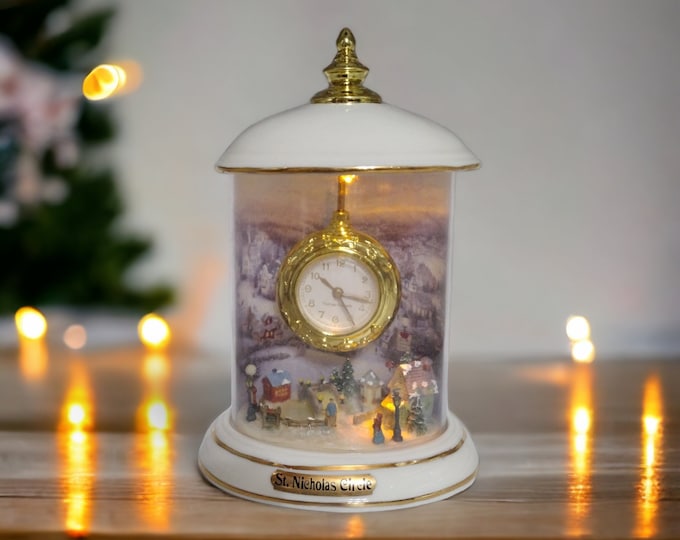 Thomas Kinkade Vintage Dome Clock. St. Nicholas Circle. Christmas Decor