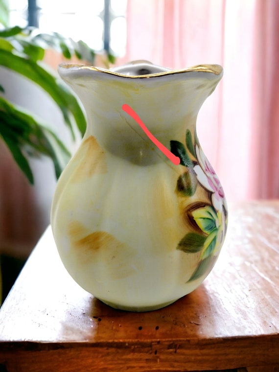 Hand Painted Pitcher and Bowl With Yellow Red Pink Roses. Made in