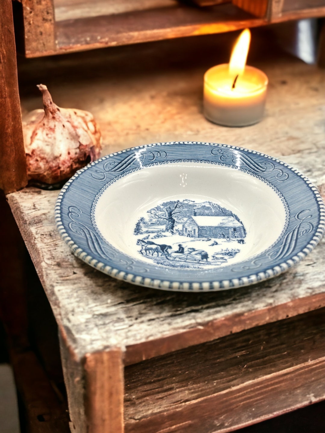 Retro Kitchen Blue and White Cereal Bowl Fruit Bowl. Vintage Decor. Shabby Chic. Preowned. Etsy