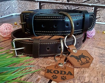 Leather dog collar, Personalized leather dog collar with leather dog tag, Engraved dog collar, Puppy collar, Dog lover gift, Custom collar