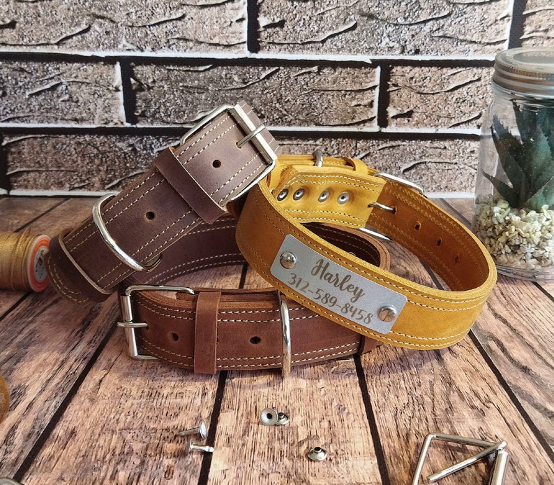 Personalized Thick Leather Dog Collar Thick Dog Collar Etsy