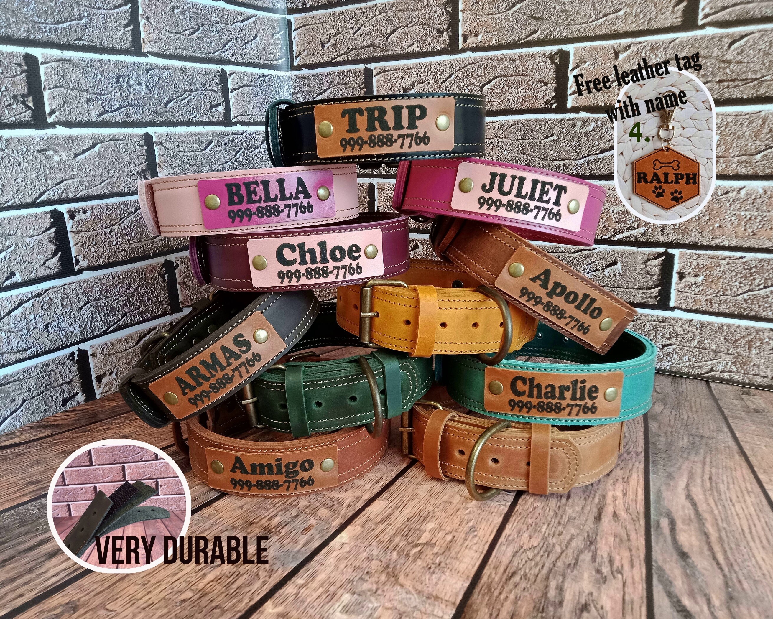Personalized Thick Leather Dog Collar Thick Dog Collar Etsy Canada